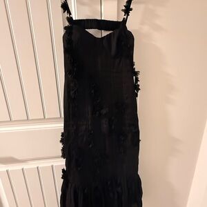 Floral Appliqué Black Dress